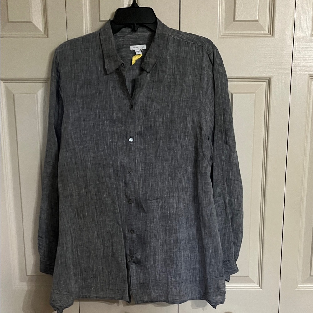 J. Jill Women's Button-Down Shirt in Charcoal Gray 21” Pit to pit